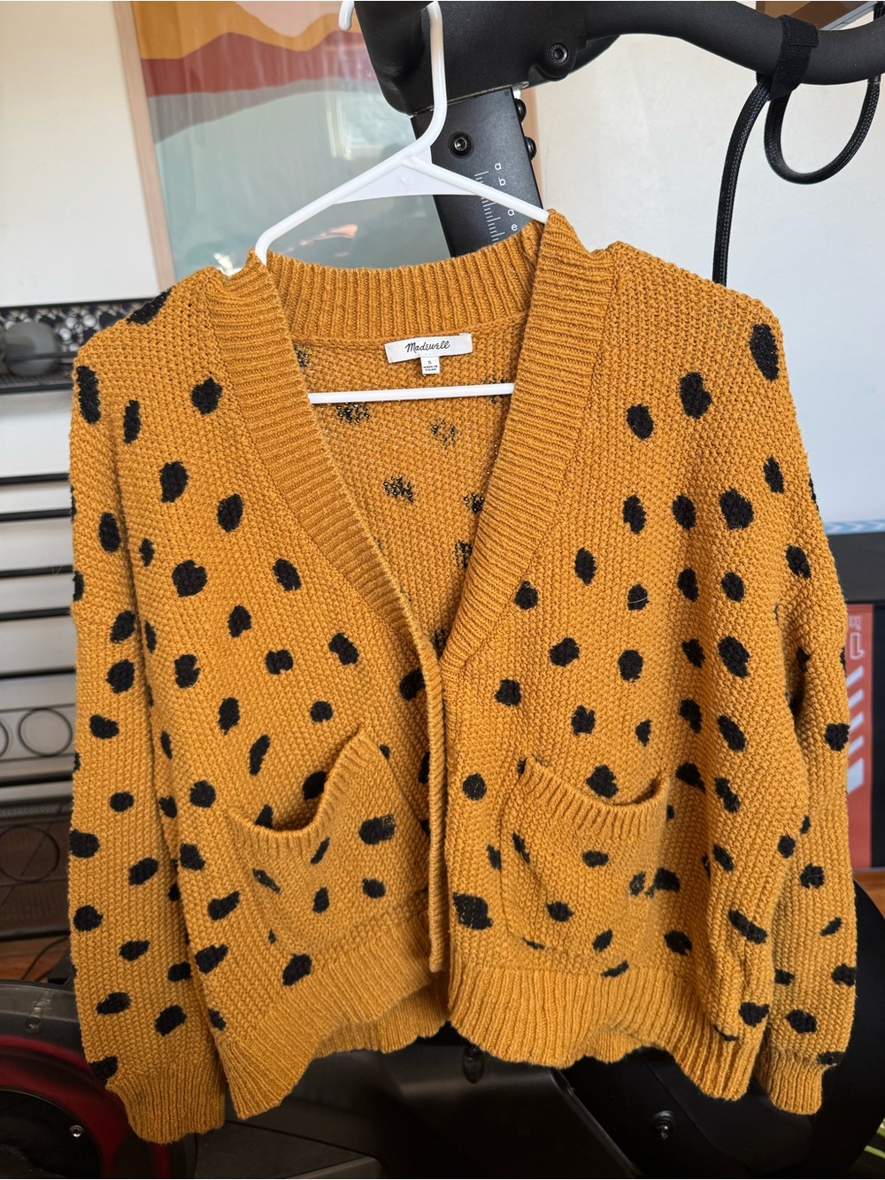 Madewell Mustard Polka Dot V-Neck Cardigan